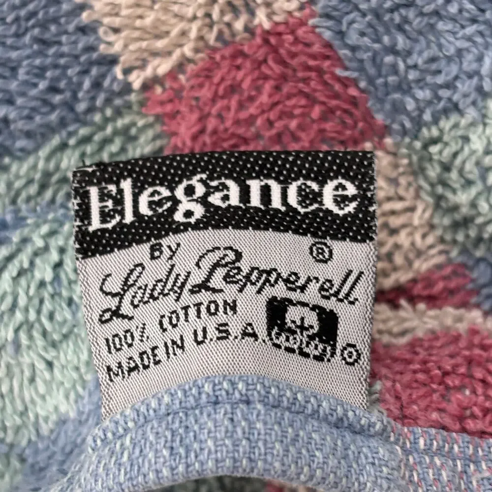 Vintage Elegance by Lady Pepperell Bath Towel Blue/Pink Checkerboard USA Cotton